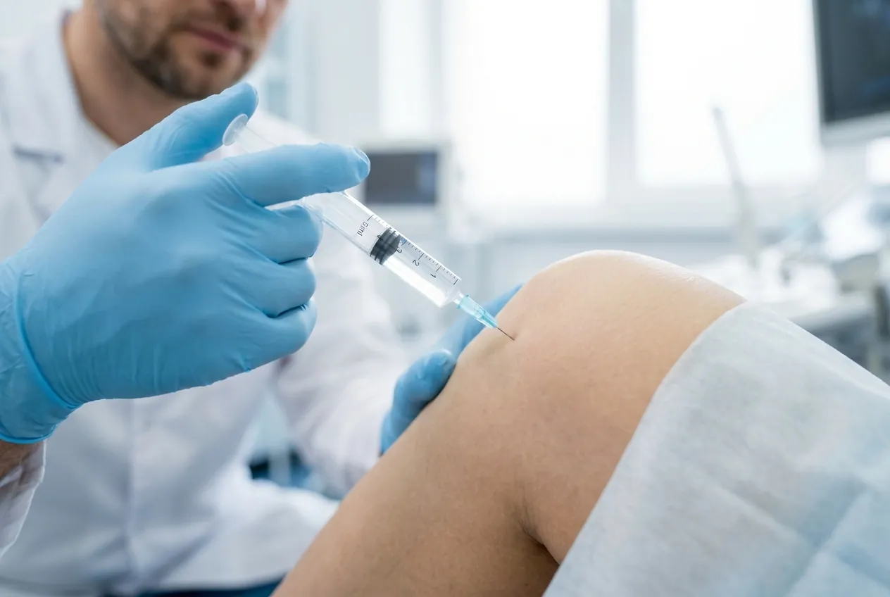Physician administering a PRP injection to a patient’s knee